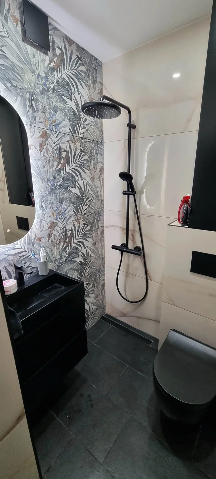 Modern bathroom with black fixtures